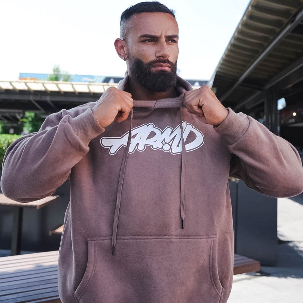 ARMD White Logo Brown Hoodie - ARMD HQ